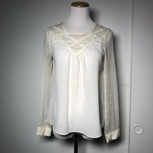 DONATED lace detailed cream semi-sheer blouse